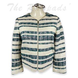 Zara Basic Striped Green, White Zip-up Blazer Size XS